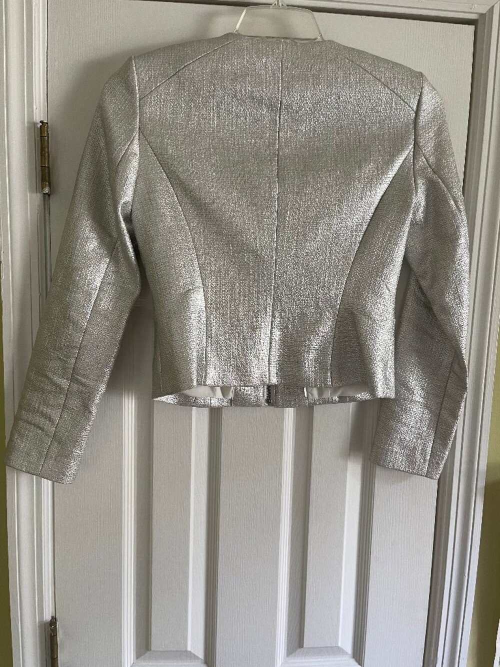 White House Black Market Metallic Silver Tweed Jacket, Size 0 - Picture 4 of 9